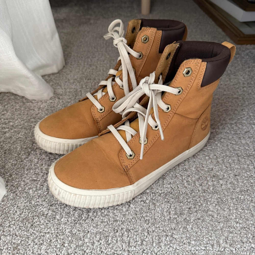Timberland Skyla Bay High‎ Top Wheat Leather Sneaker Boots A2C3S Womens Size 7